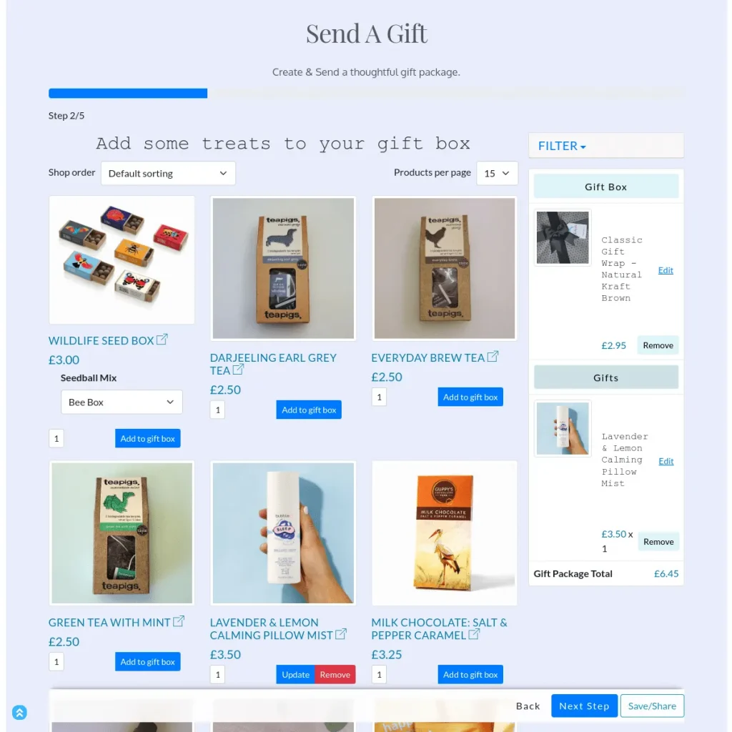 Configurable Giftbox Product made using WooCommerce Products Wizard
